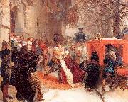 Adolph von Menzel Gustav Adolph Greets his Wife outside Hanau Castle in January 1632 oil painting picture wholesale